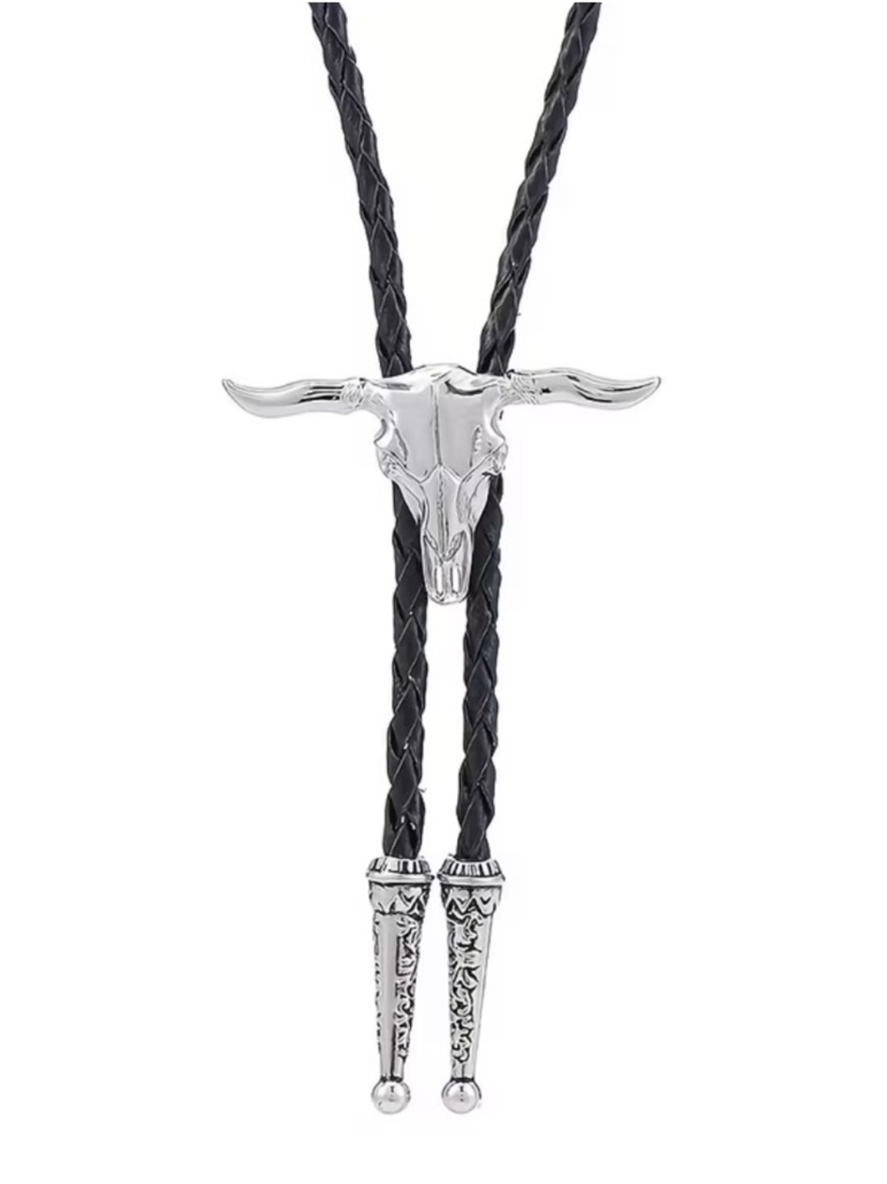 Western Bull Skull Bolo Tie in Black and Silver NWOT